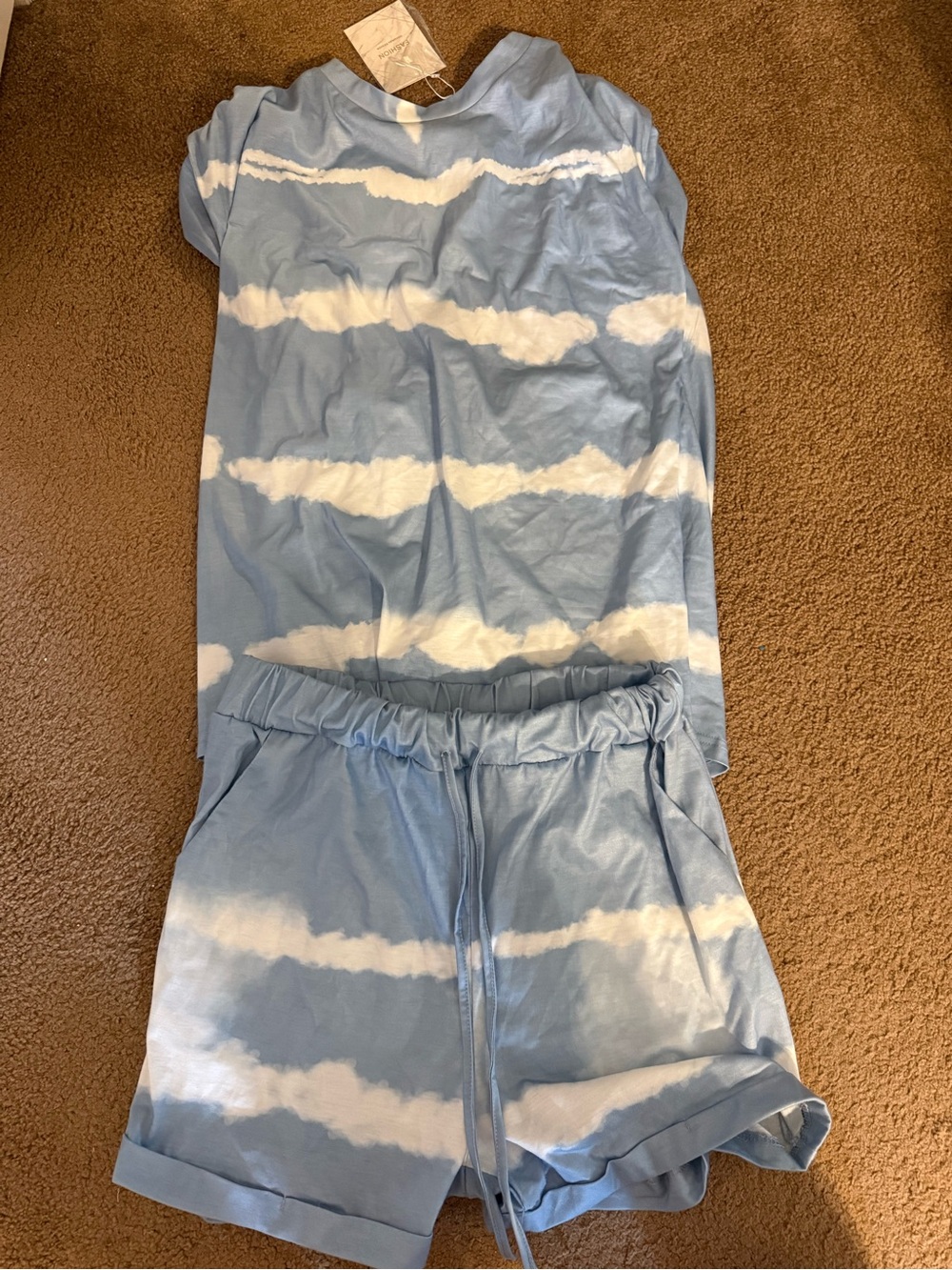 Light Blue & White Tie-Dye Lounge/Pajama Set